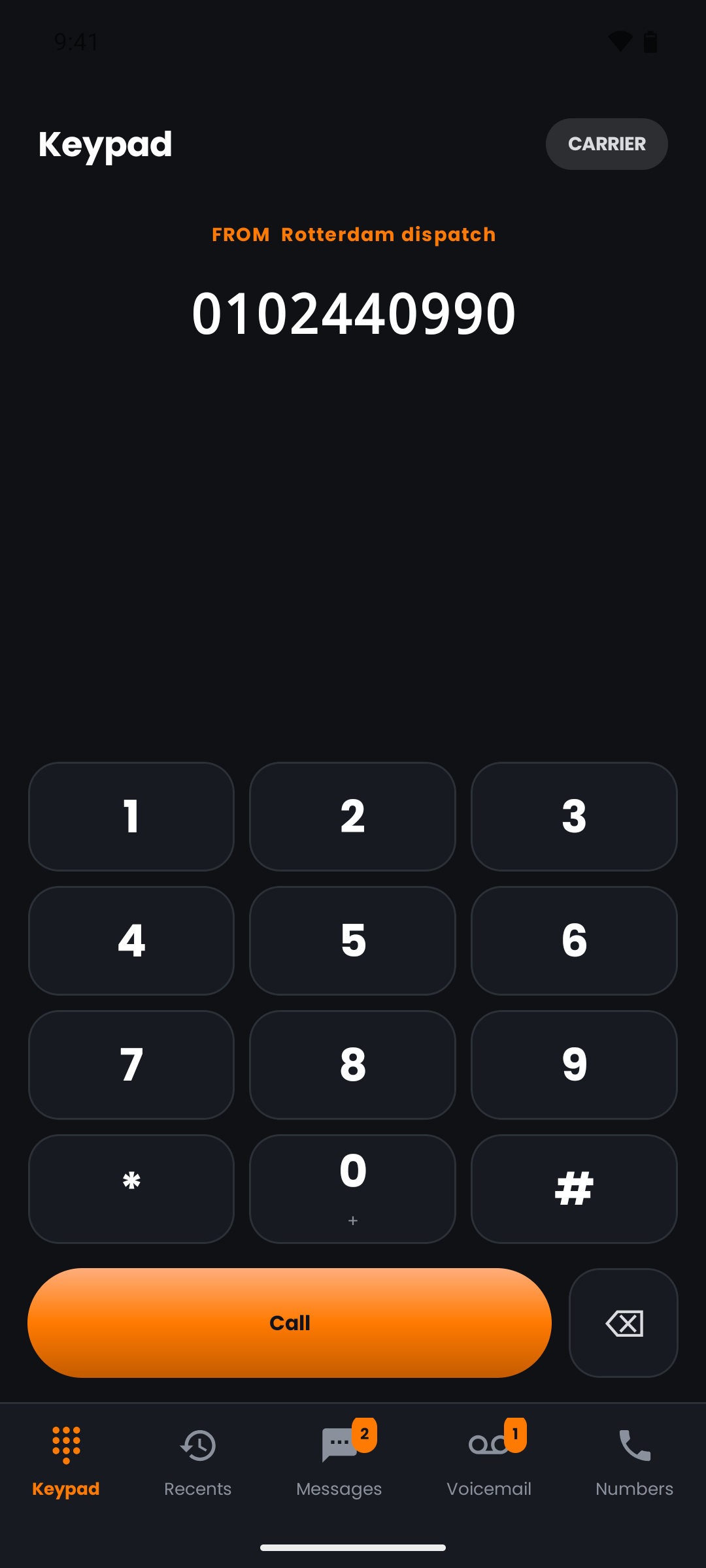 The World Phone keypad, dialling out from a rented Rotterdam number
