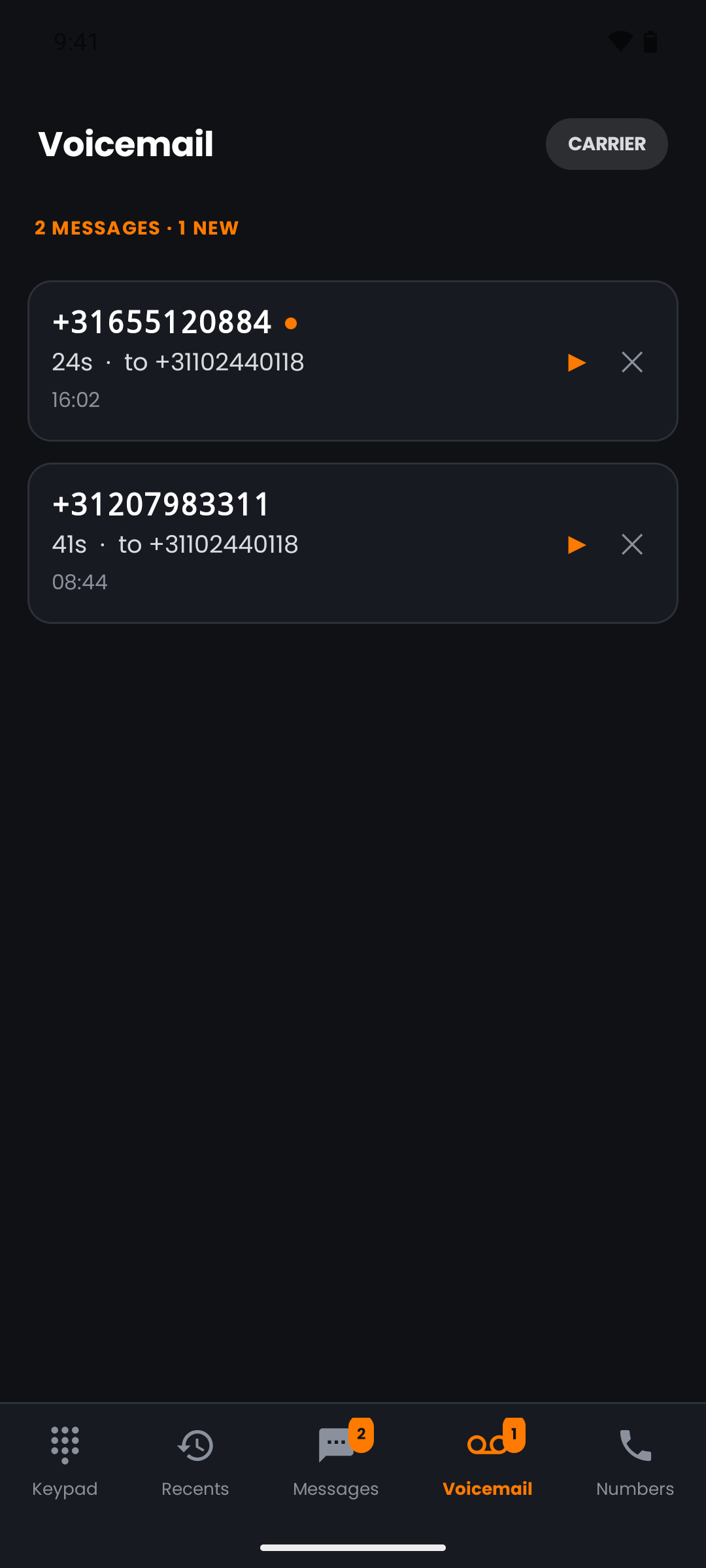 World Phone voicemail in the app itself, not in a separate carrier portal